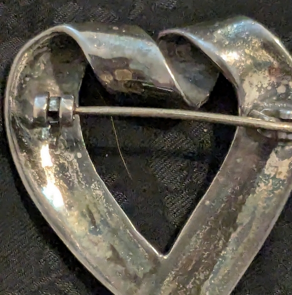 Large Vintage Solid Sterling Silver Marcasite Art Deco Heart Brooch - Picture 12 of 13